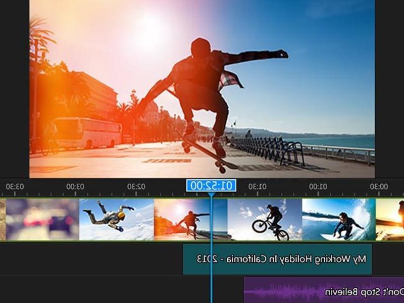 View of a student's screen during film editing, showing someone skateboarding